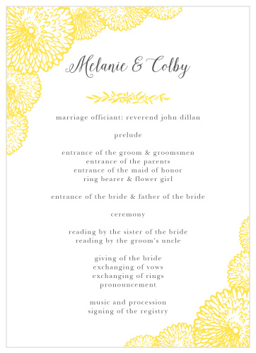 Organize your ceremony with the floral design of the Full Bloom Wedding Programs. 