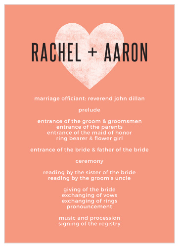 Organize your wedding ceremony with the bold style of the Heart In Hand Wedding Programs.