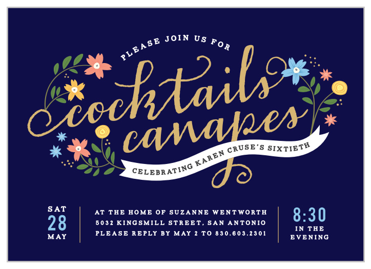 Invite friends and family for an evening of delicious drinks and tasty treats with the Cocktail Party Foil Milestone Birthday Party Invitations. 