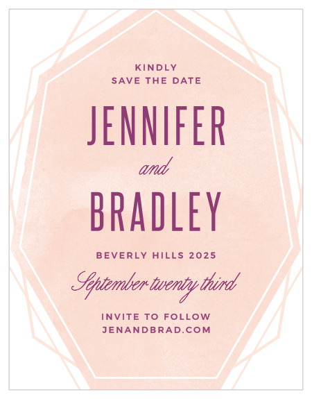Modern angles and a soft watercolor background marry on the Divinely Modern Save-the-Date Cards.