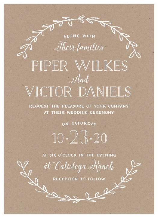 Simple laurels of leaves frame your text on the Rustic Love Wedding Invitations.