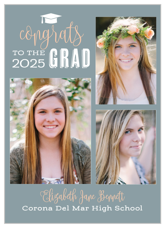 Share a spread of three photos with the Congrats to the Grad Graduation Announcements.