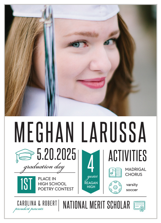 Share your high school accomplishments with family and friends using the Achievement Infographics Graduation Announcements.