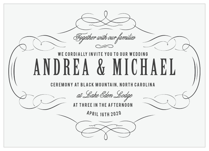 Elegant scrolls frame your text on the Secret Crush Wedding Invitations from the Love Vs Design Collection at Basic Invite. 