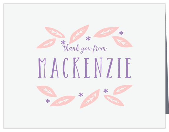 Whimsical leaves and small flowers frame your name and greeting on the Garden Leaves Girl Thank You Cards.