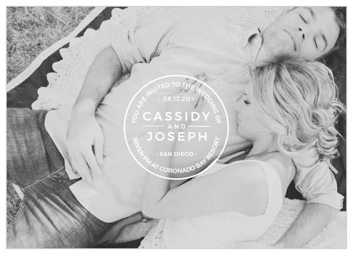 Your photo creates an impressive background for the Live Simply Wedding Invitations from the Love Vs Design Collection at Basic Invite. 