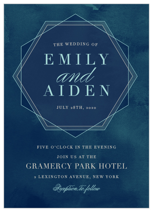 Frame your names and wedding date in a chic hexagon on the Geometric Dreams Wedding Invitations.