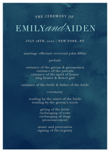 A rich, watercolor background makes a contemporary backdrop for the Geometric Dreams Wedding Programs from the Love Vs Design Collection at Basic Invite. 