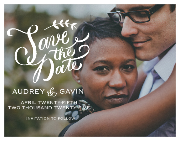 Beautiful calligraphy accented by a vine adds whimsical charm to the Lovely Lettering Save-the-Date Magnets.