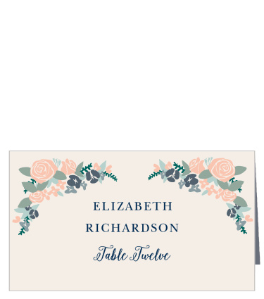 Beautiful bunches of blooms decorate the top of the Illustrated Corner Wreath Place Cards.