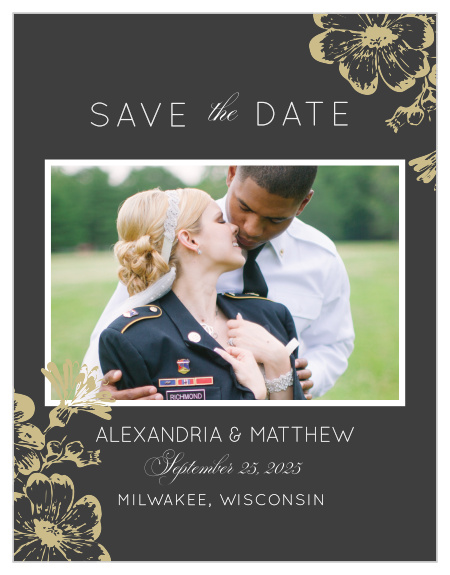 Enhance the Vintage Blooms Save-the-Date Magnets with your engagement photo.