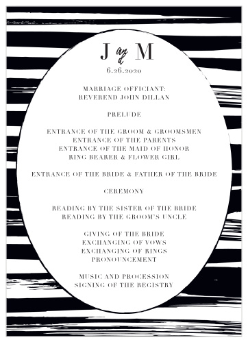 Zebra-ing brushstrokes create a chic background for the Haute Couture Wedding Programs. 