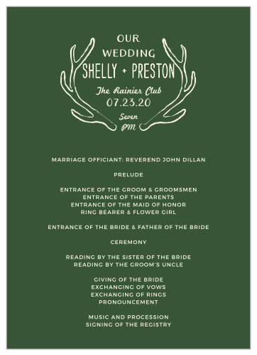 Keep your rustic wedding ceremony well organized with the Back Country Wedding Programs. 