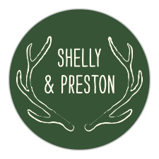 Rustic antlers frame your names on the Back Country Stickers. 