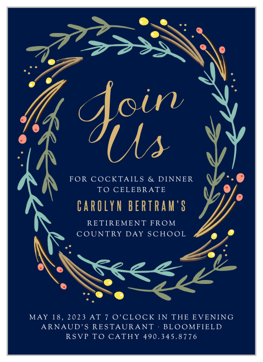 Honor a lifetime of hard work with the Floral Swirl Foil Party Invitation