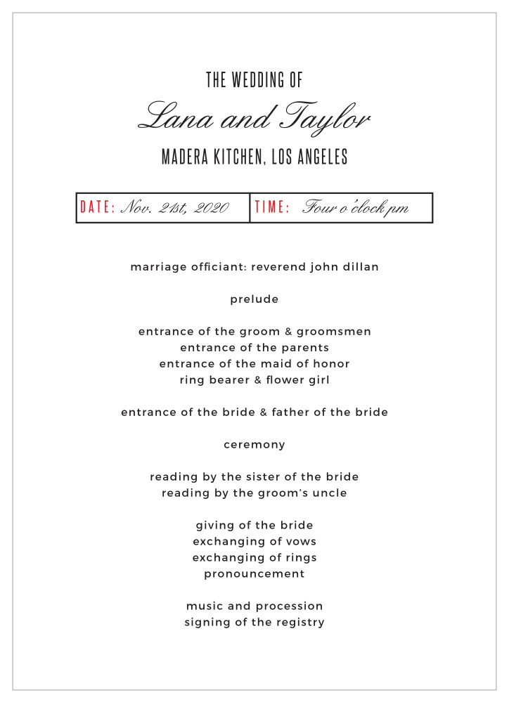 State of Mind Wedding Programs