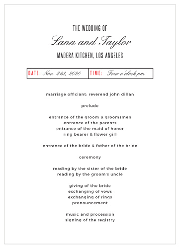 State of Mind Wedding Programs