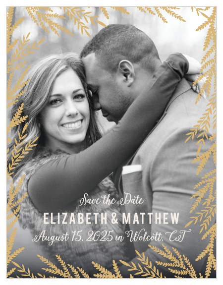 Create wedding announcements that shine with the romance of the Forest Glow Foil Save-the-Date Magnets. 