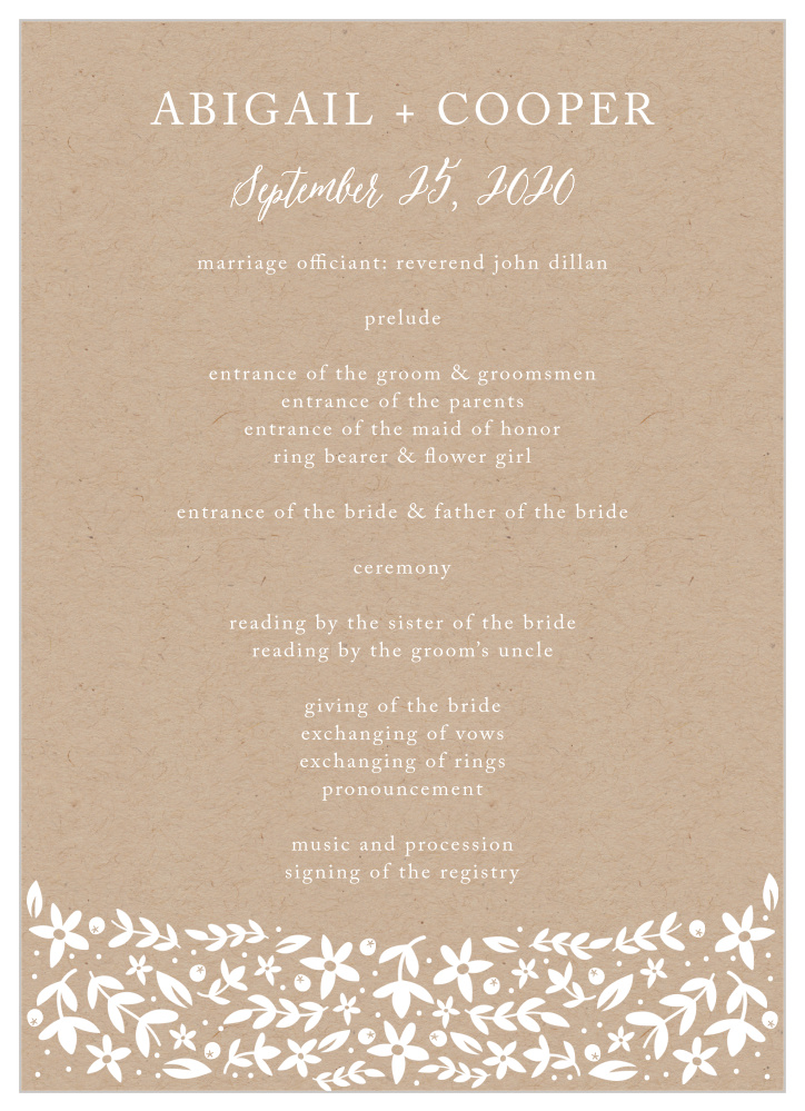 Silent Garden Wedding Programs