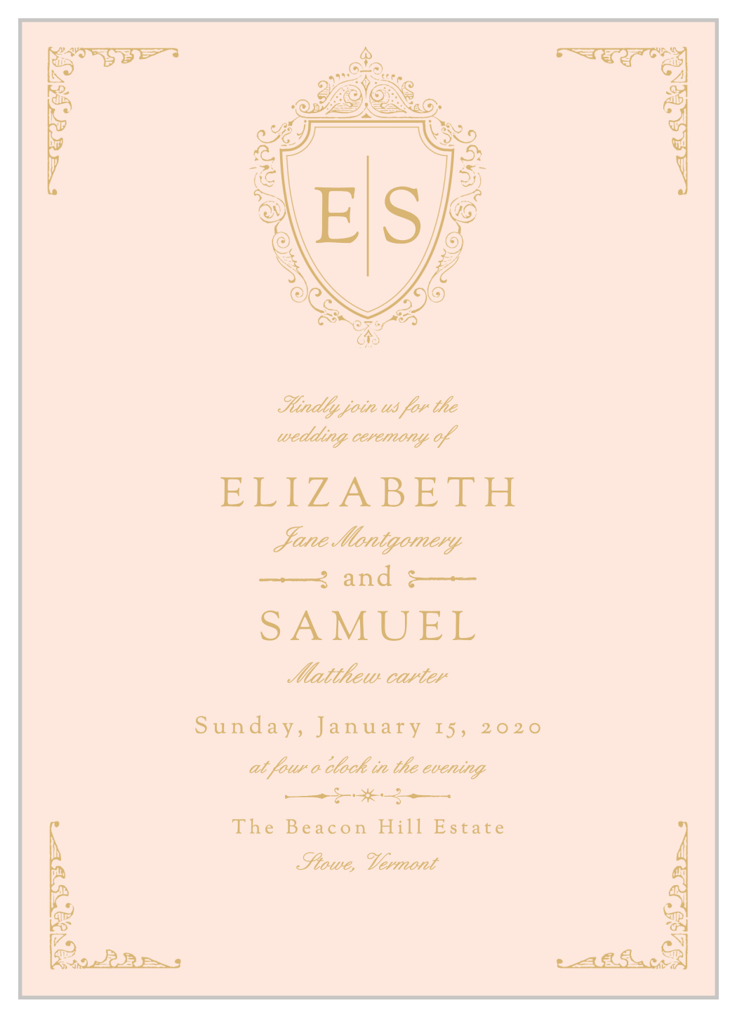 Scrolling Monogram Foil Wedding Invitations