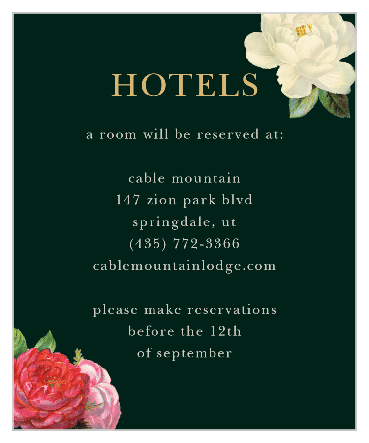 Vintage Florals Foil Accommodation Cards
