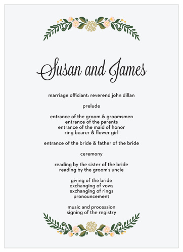 Introduce your wedding party in a romantic fashion with the Laurel Crown Wedding Programs. 