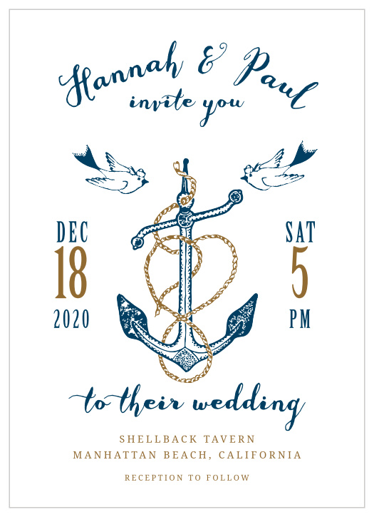 Want to show off your nautical wedding style? You will have smooth sailing when you invite your guests using the Anchors Aweigh Wedding Invitation!