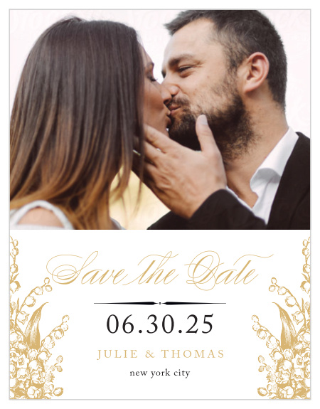 Announce your wedding with the vintage sophistication of the Antique Chic Foil Save-the-Date Cards from the Love Vs Design Collection at Basic Invite. 