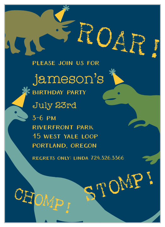 Enjoy a monstrously good time with this the Dynamic Dinos Children's Birthday Party Invitations.