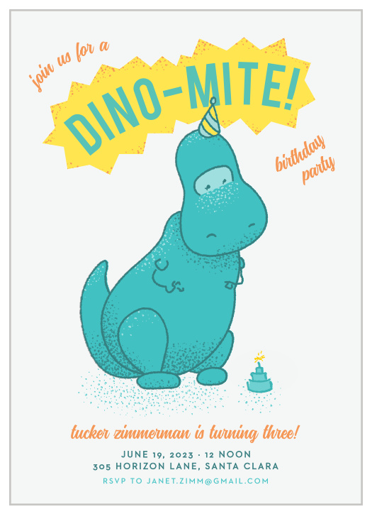 Show your guests what a BLAST they will have with this the Dino Mite Children's Birthday Party Invitations.