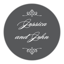 Personalize the Elegant Script Stickers with your names in an ornate typeface. 