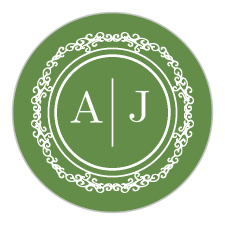 An ornate frame encircles your initials on the Caribbean Palm Stickers.