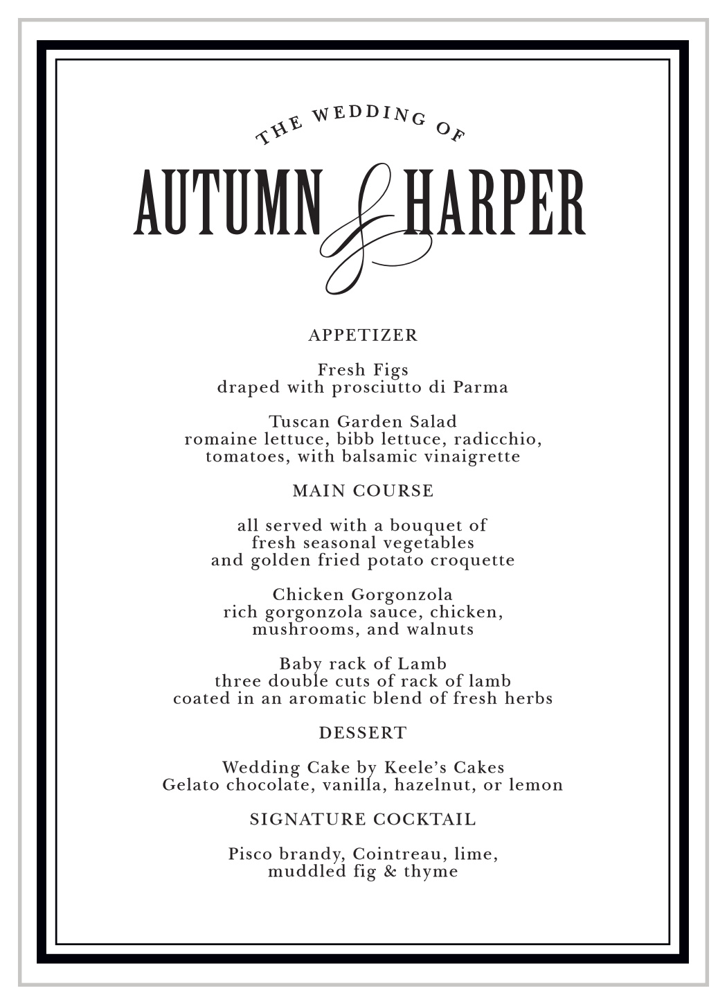 Antique Elegance Wedding Menus