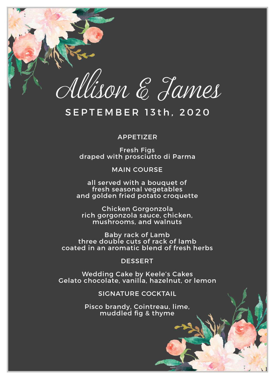 Blossoming Love Wedding Menus