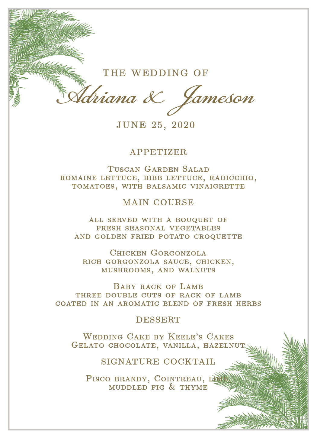 Caribbean Palm Wedding Menus