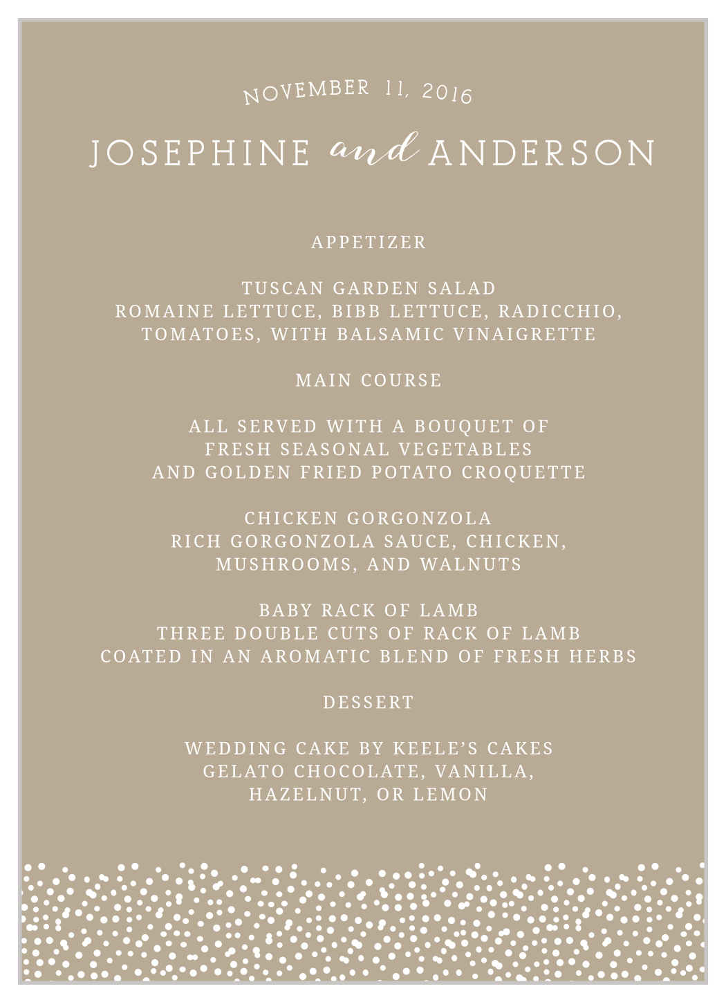 Confetti Dots Wedding Menus