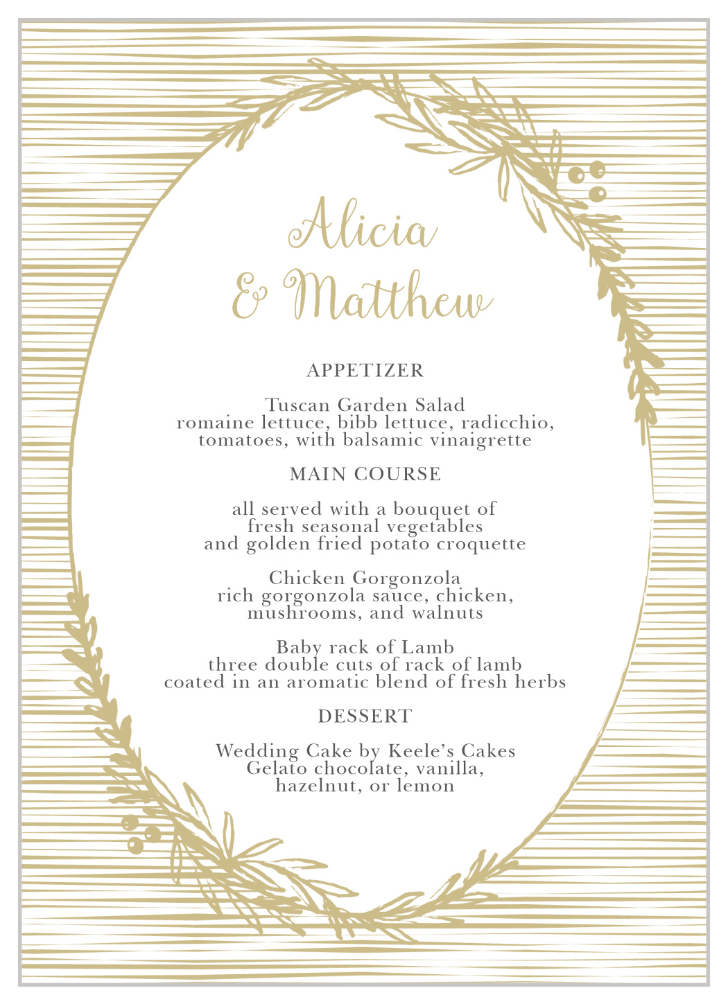 Delicate Laurel Wedding Menus