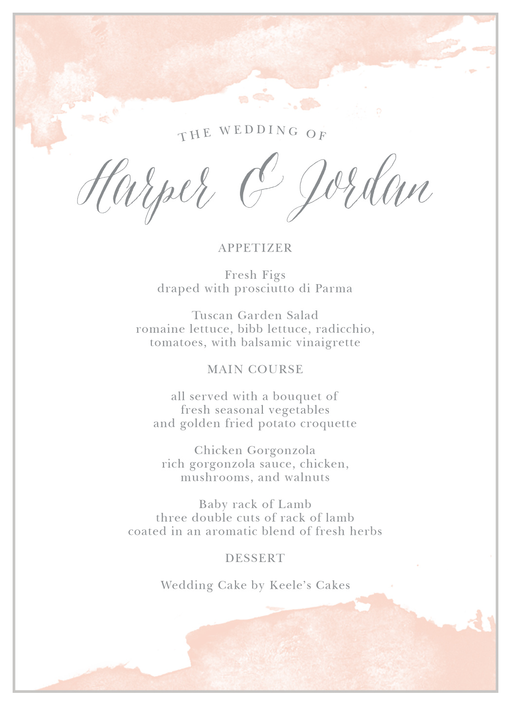 Dip Dye Wedding Menus