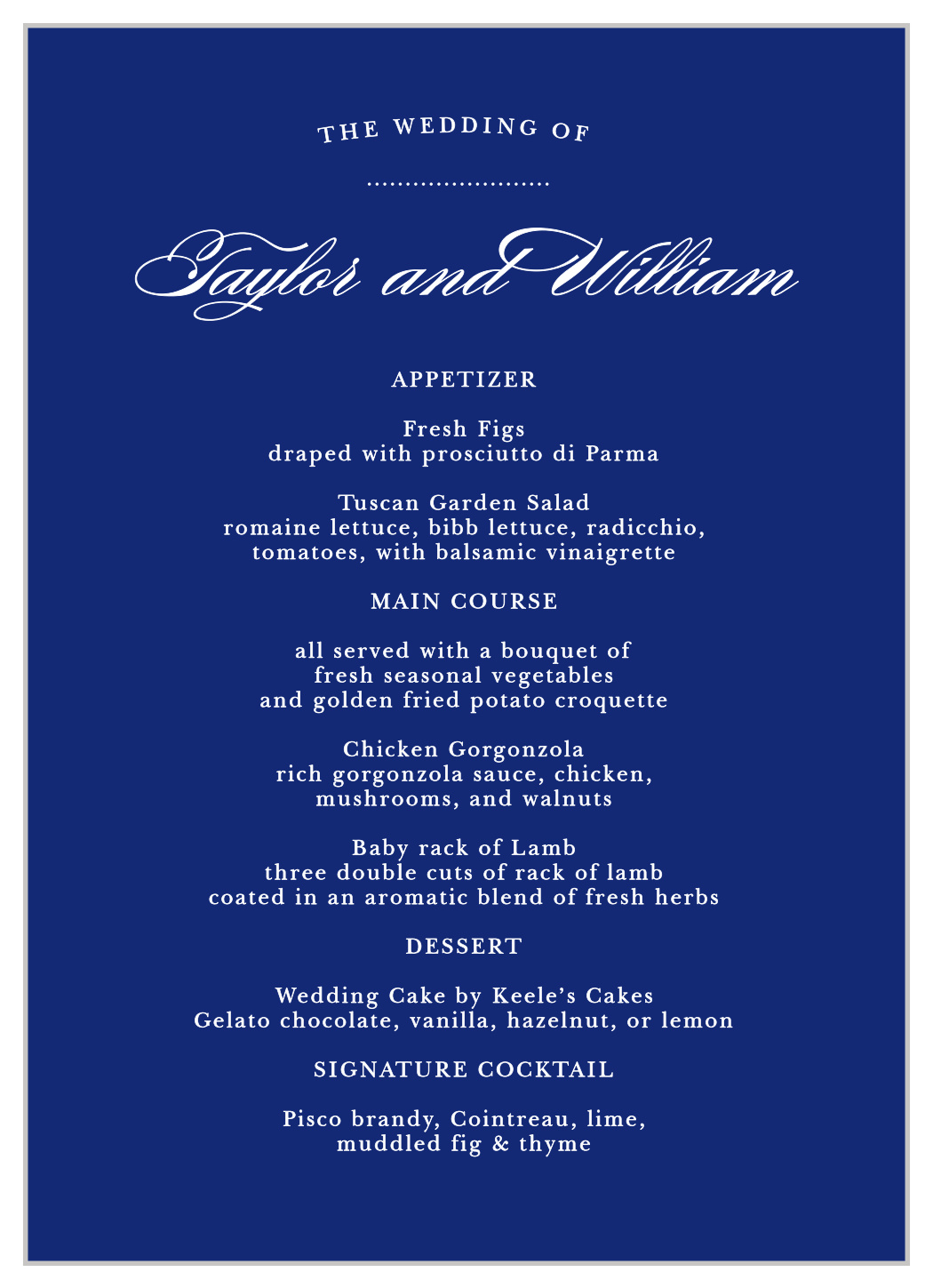 Elegant Vintage Wedding Menus