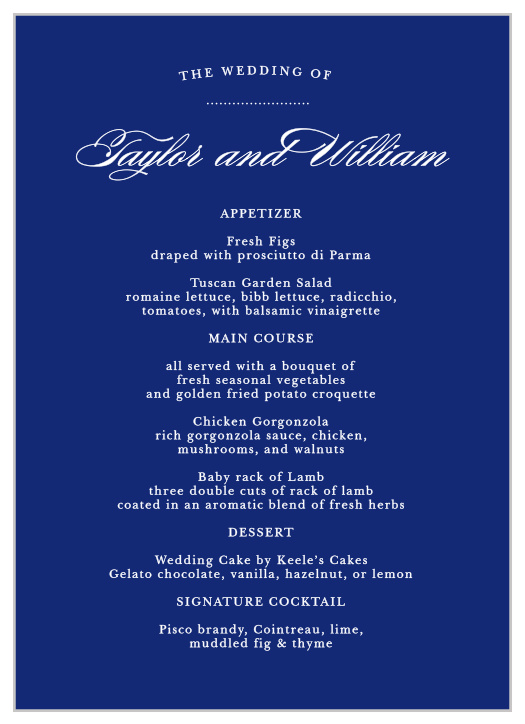 Elegant Vintage Wedding Menus