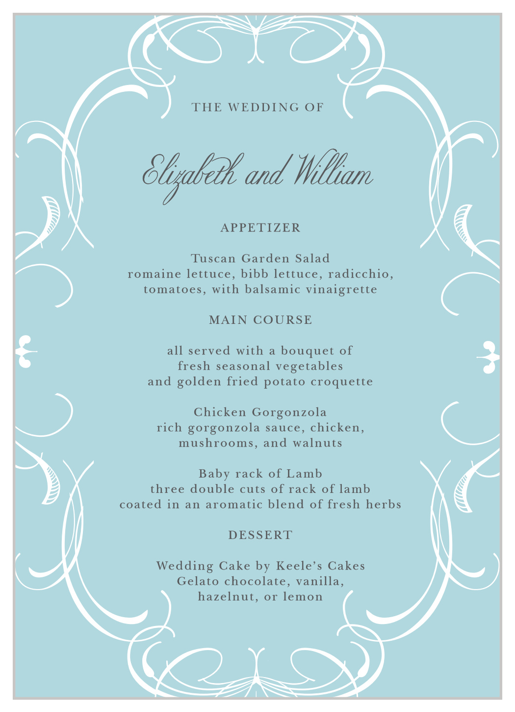Flourish Charm Wedding Menus