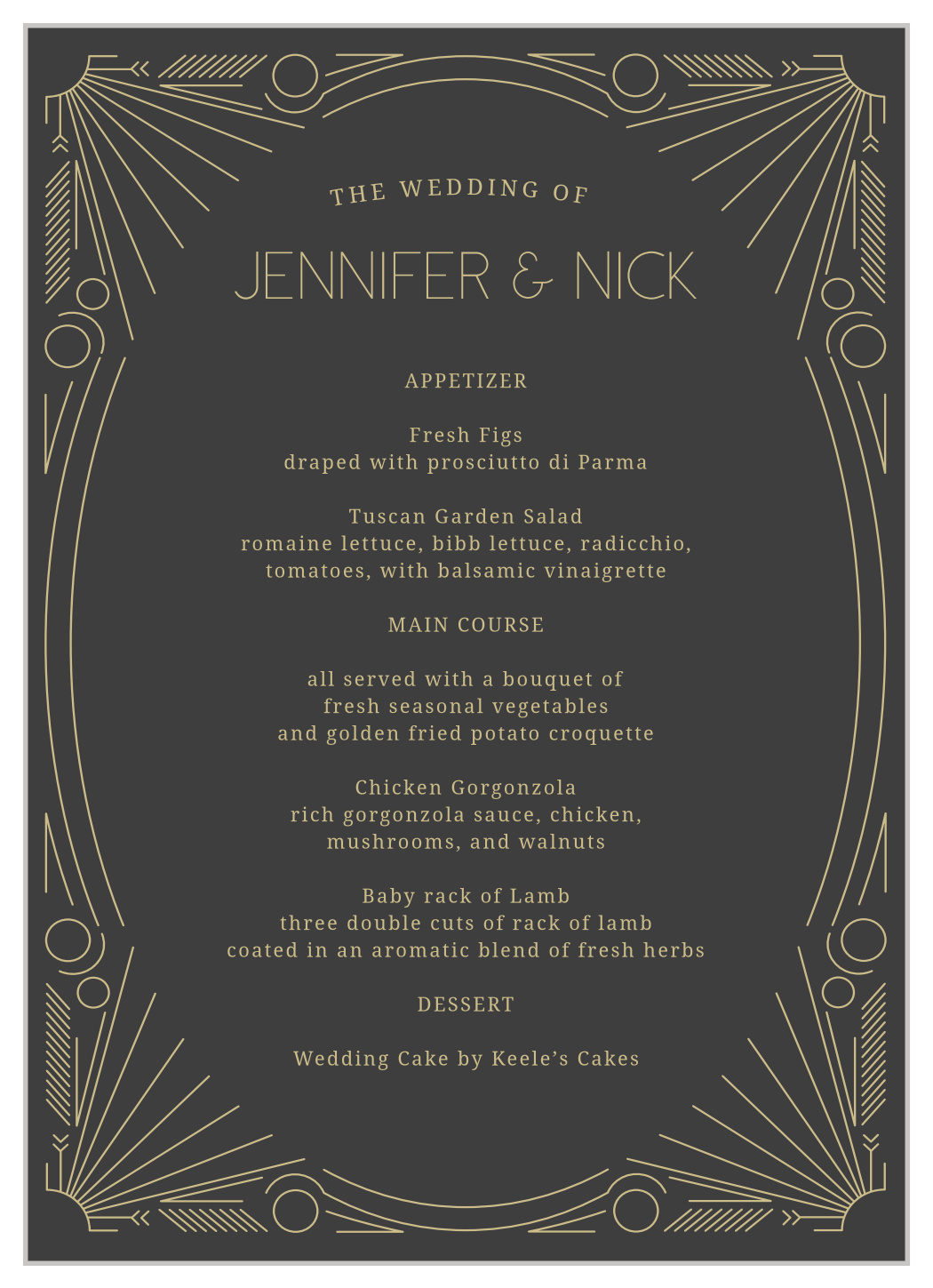 Framed Art Deco Wedding Menus