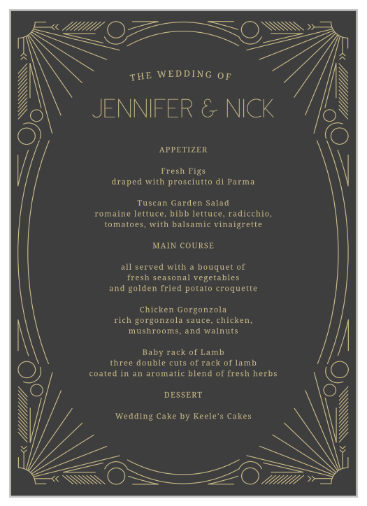 Framed Art Deco Wedding Menus
