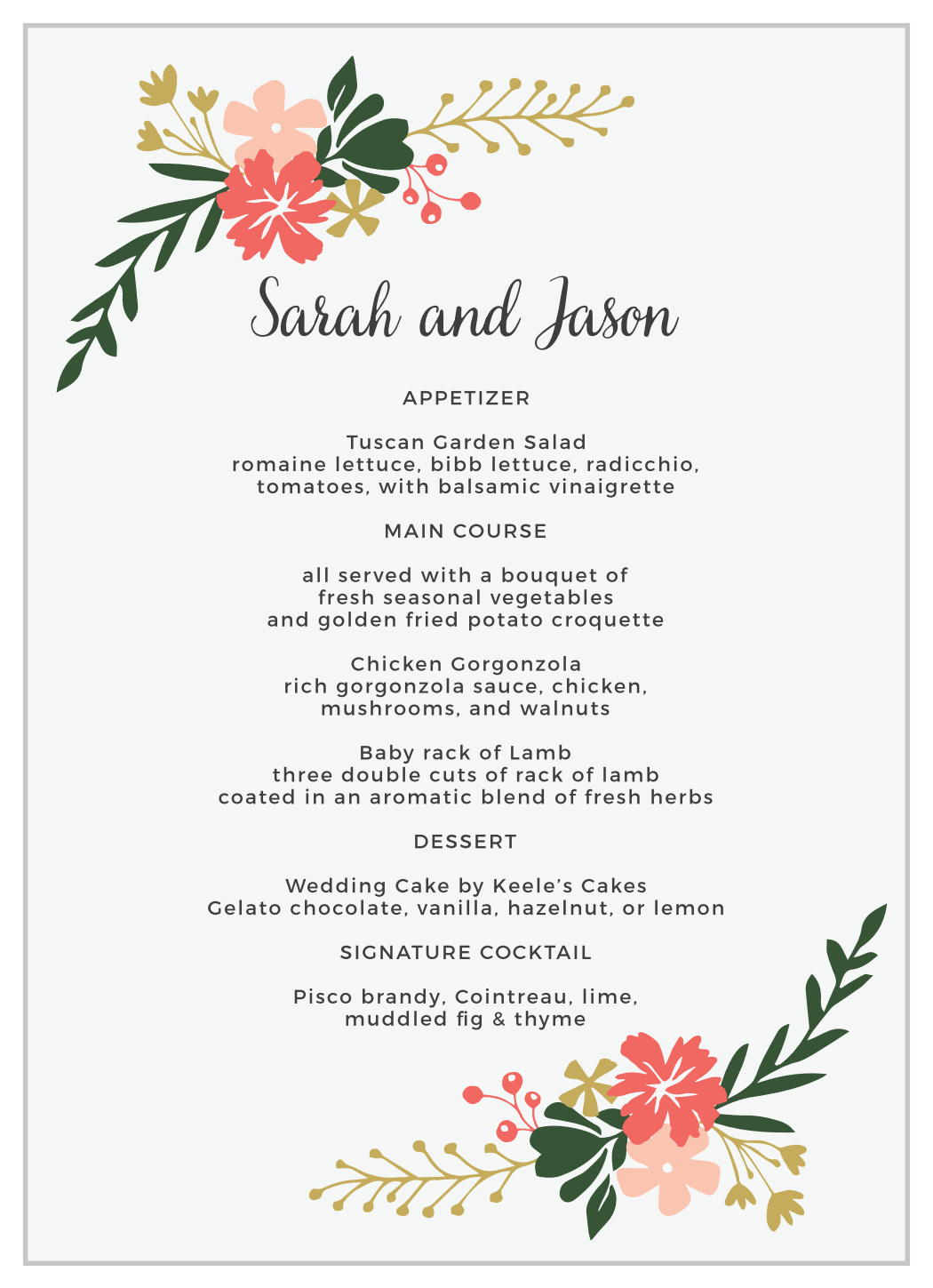 Garden Party Wedding Menus