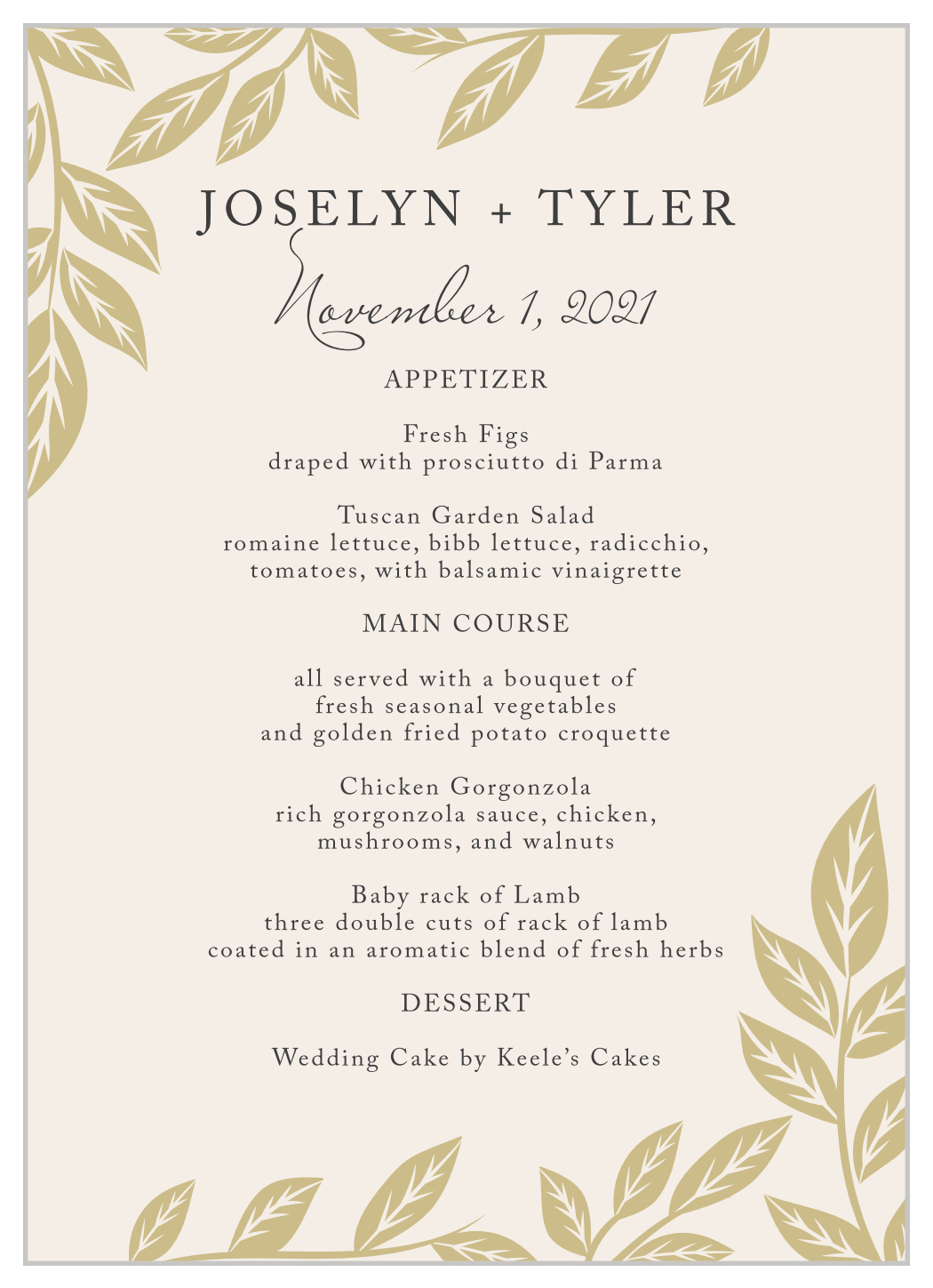 Lovely Laurel Wedding Menus