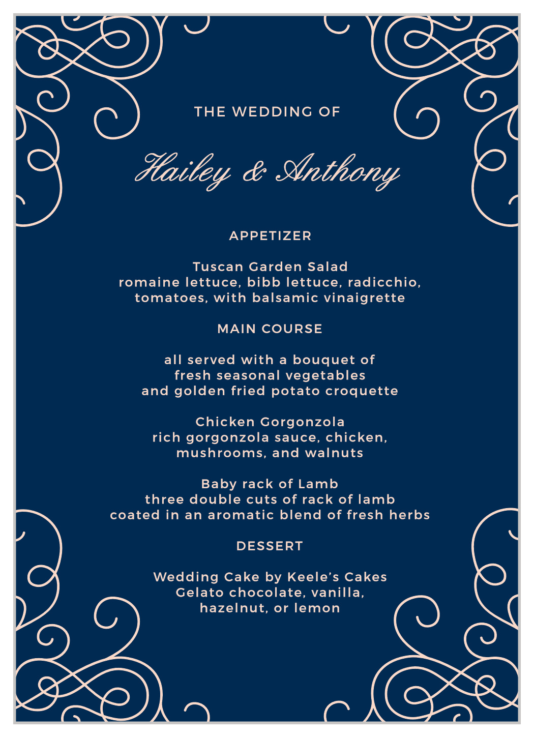 Modern Love Wedding Menus