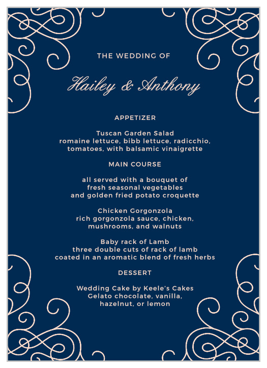 Modern Love Wedding Menus