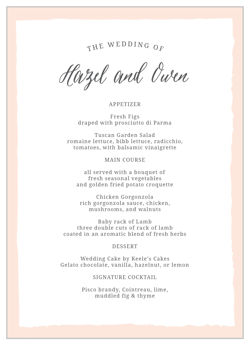 Painted Border Wedding Menus