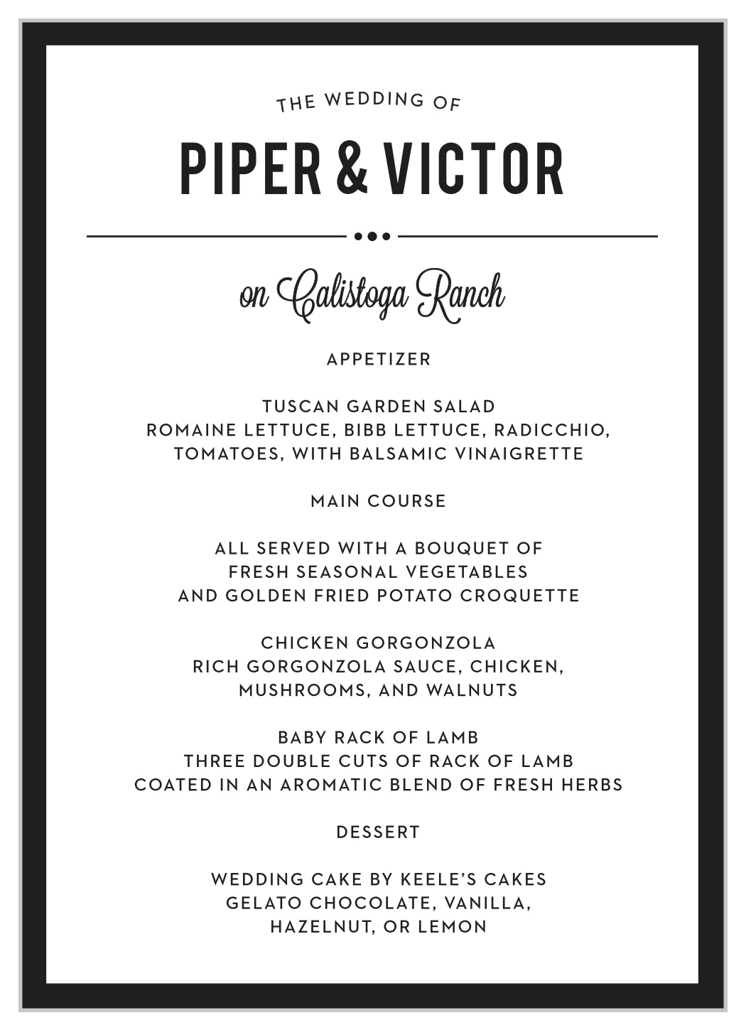 Perennial Playbill Wedding Menus