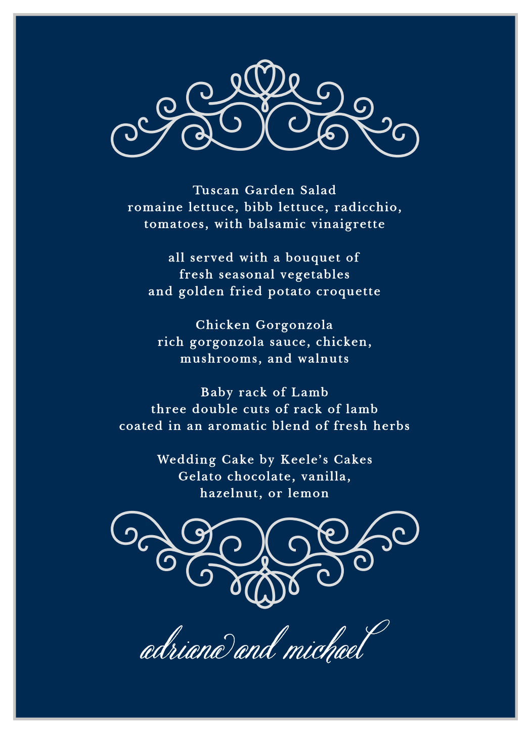 Royal Scrolls Wedding Menus